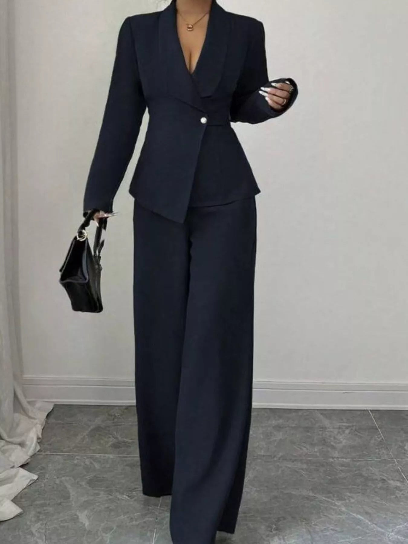 Milanie - Completo elegante con blazer a un bottone e pantaloni a gamba larga