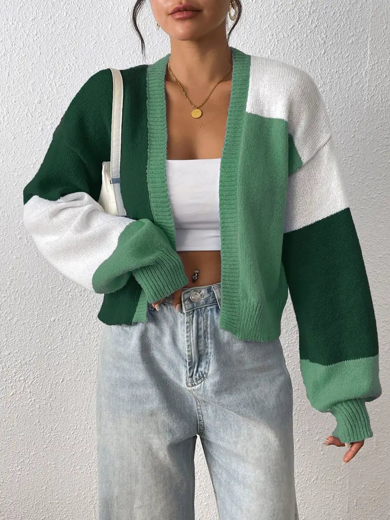 Orinthia - Cardigan cropped caldo color block