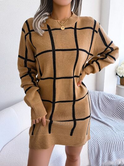 Liliah - Mini abito maglione caldo con motivo scozzese
