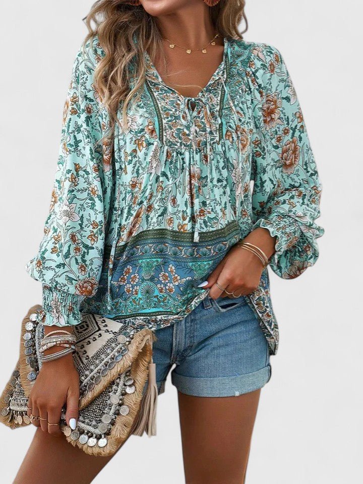 Blusa Floreale con Maniche a Sbuffo da Donna