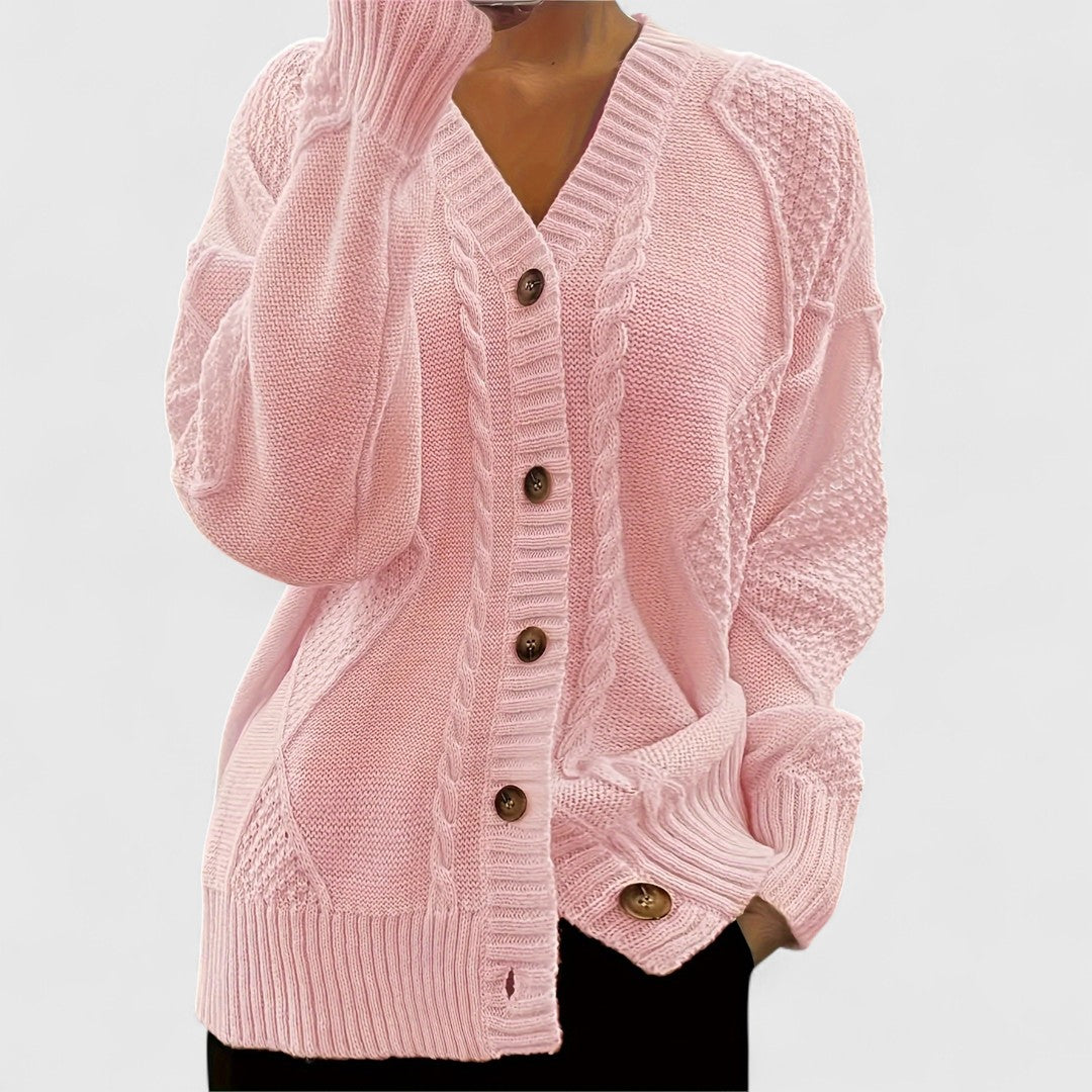 Ashira - Cardigan caldo a V con bottoni e maglia a trecce