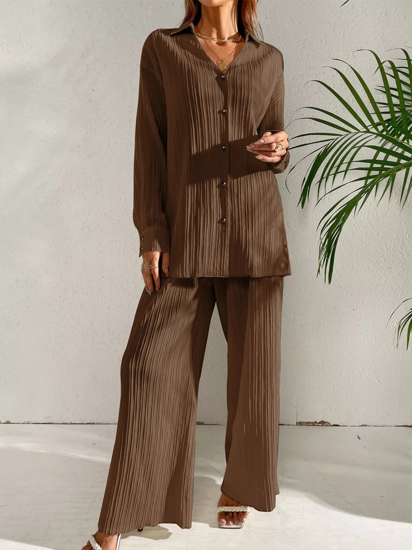 Jimmena - Set cosy con camicia testurizzata a maniche lunghe e pantaloni a gamba larga