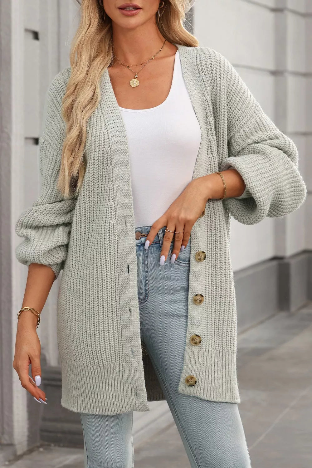 Verla - Cardigan caldo con lavorazione chunky e bottoni