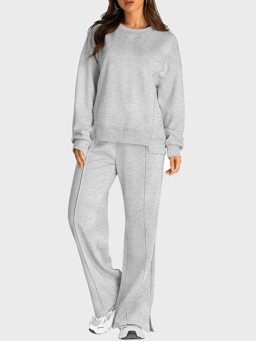 Azaria - Completo casual con maglione girocollo e pantaloni con spacchi
