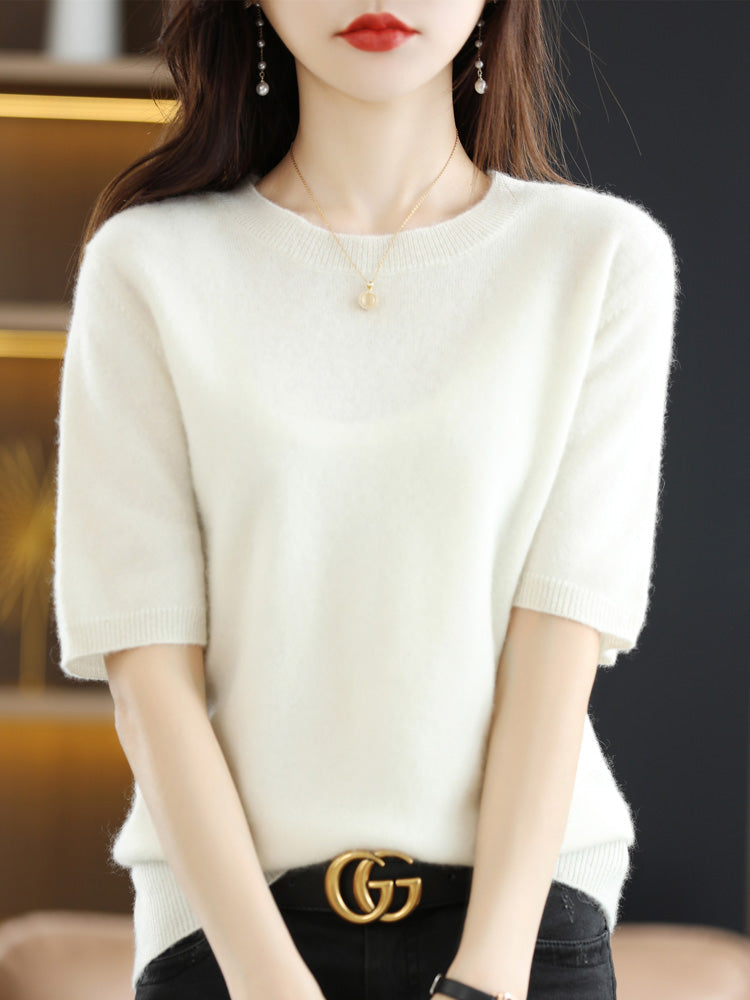 Reina - T-shirt in morbido cashmere con scollo rotondo