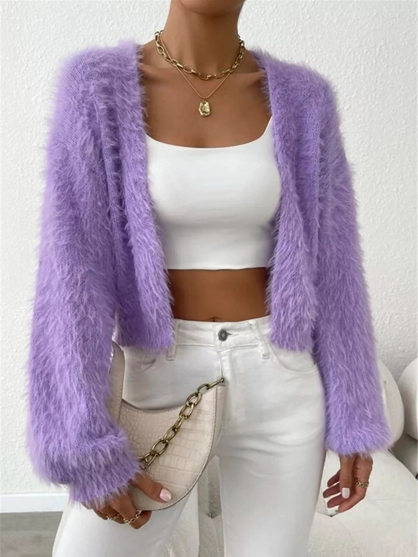 Nadiah - Elegante cardigan corto a maniche lunghe con apertura frontale