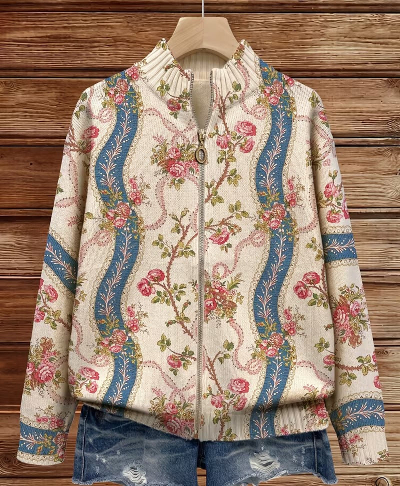 Cardigan in Maglia con Rose e Fiocco da Donna