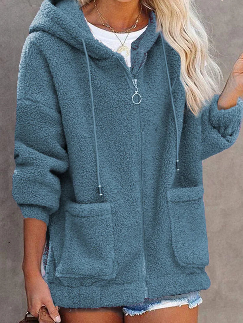Theadora - Giacca oversize in sherpa con zip e cappuccio