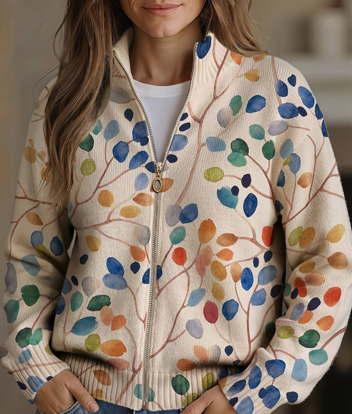 Cardigan Botanico Caldo e Confortevole da Donna