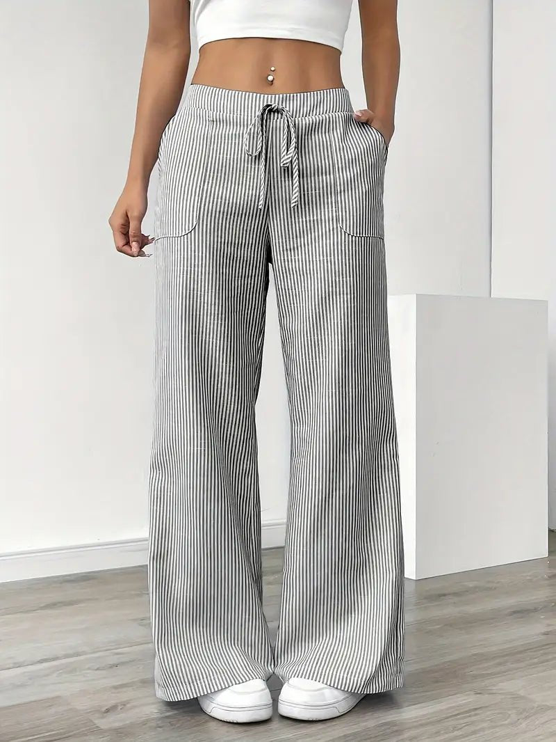 Pantaloni Palazzo a Righe in Lino da Donna