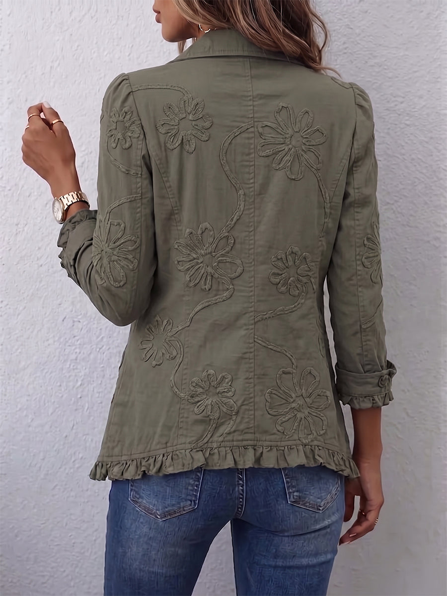 Giacca Casual con Ricami Floreali da Donna