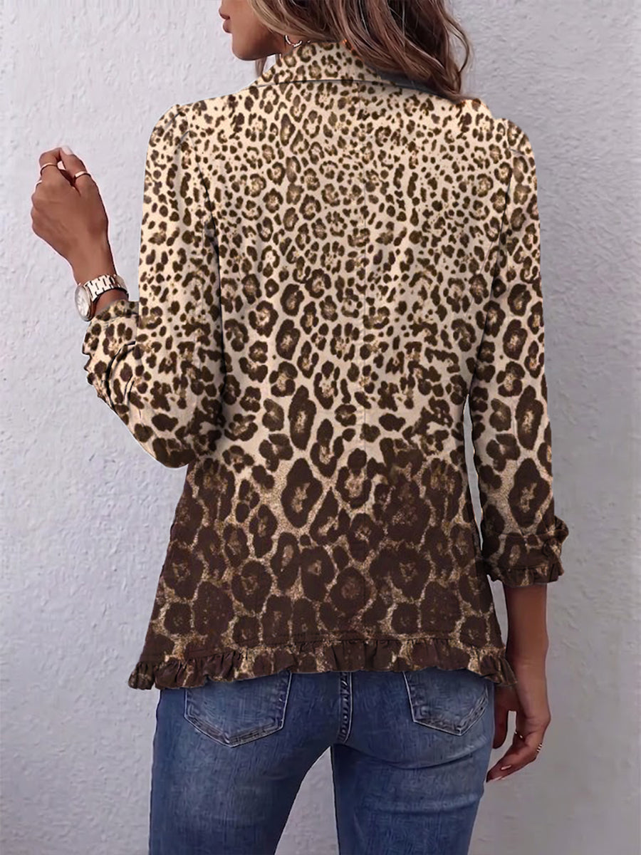 Giacca con Stampa Leopardata e Volant da Donna