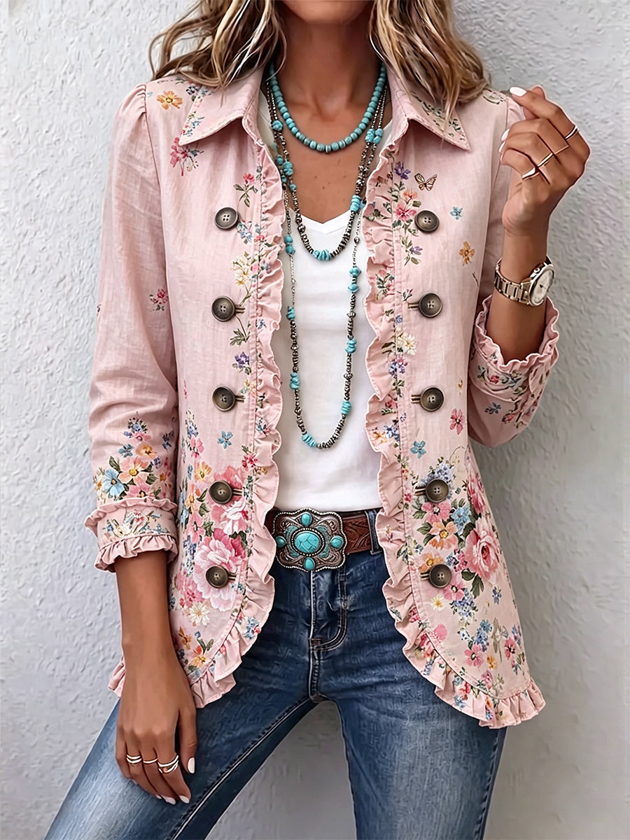 Giacca Casual Rosa con Volant da Donna
