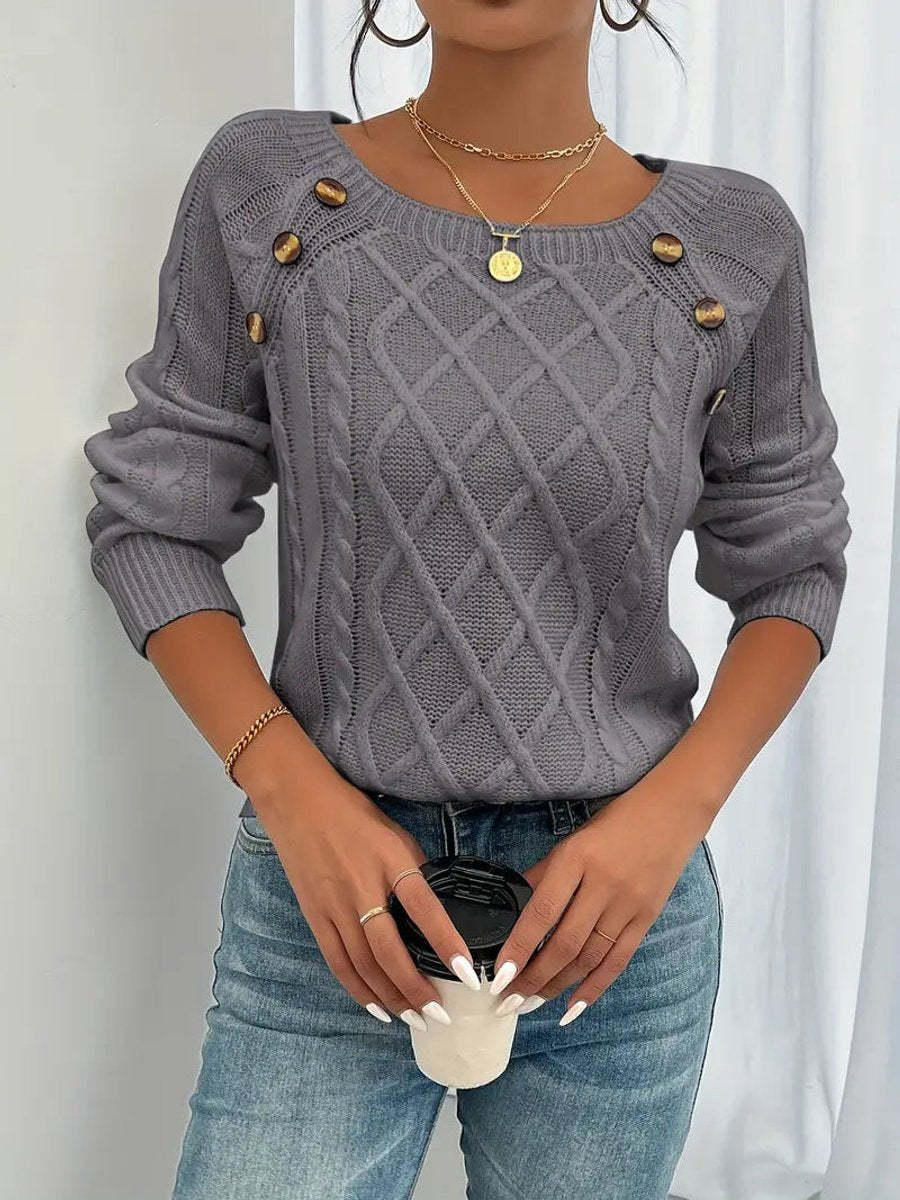 Maglione da Donna in Maglia a Treccia con Bottoni