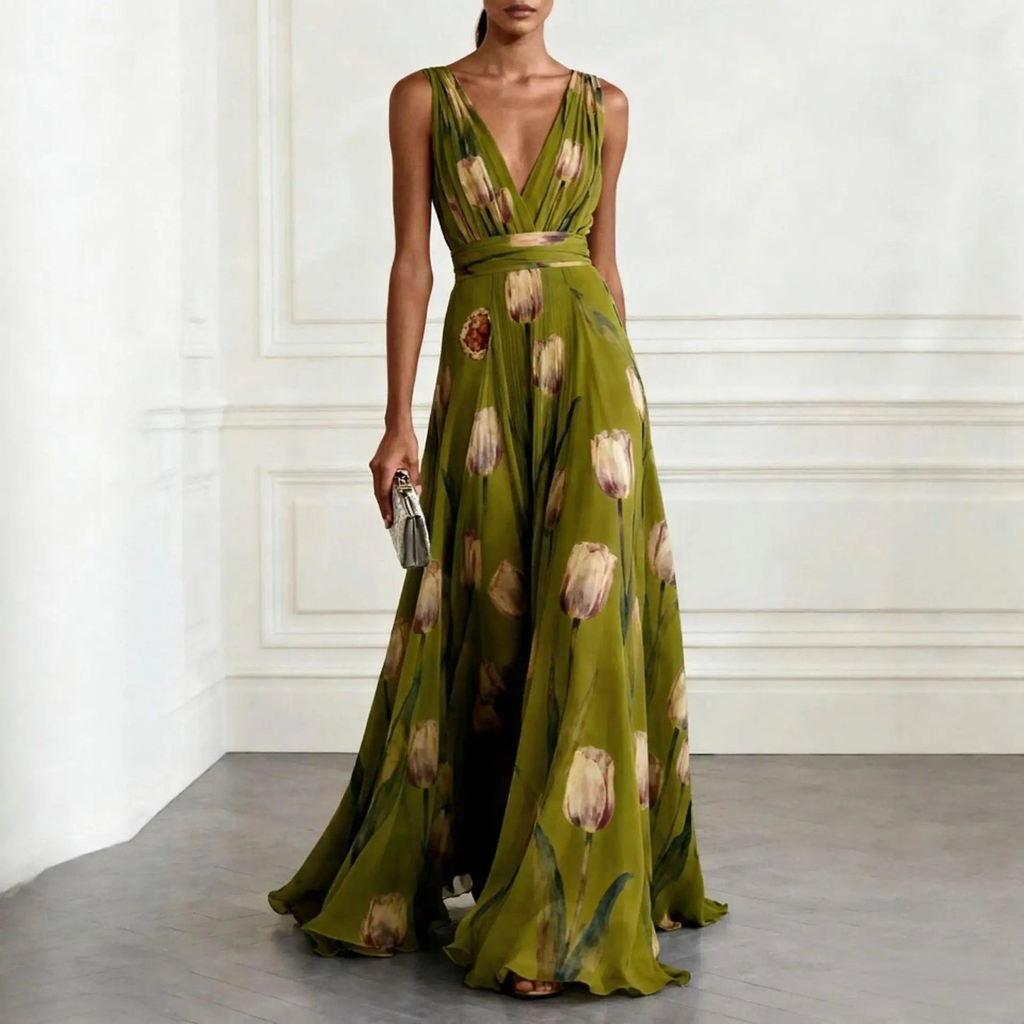 Abito Maxi Floreale in Chiffon da Donna