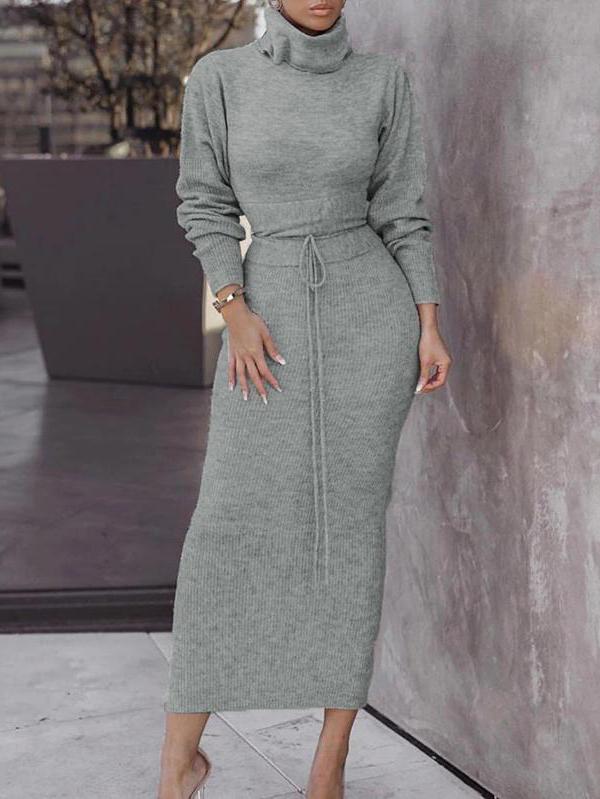 Lilyann - Set elegante bodycon con maglione dolcevita e gonna lunga