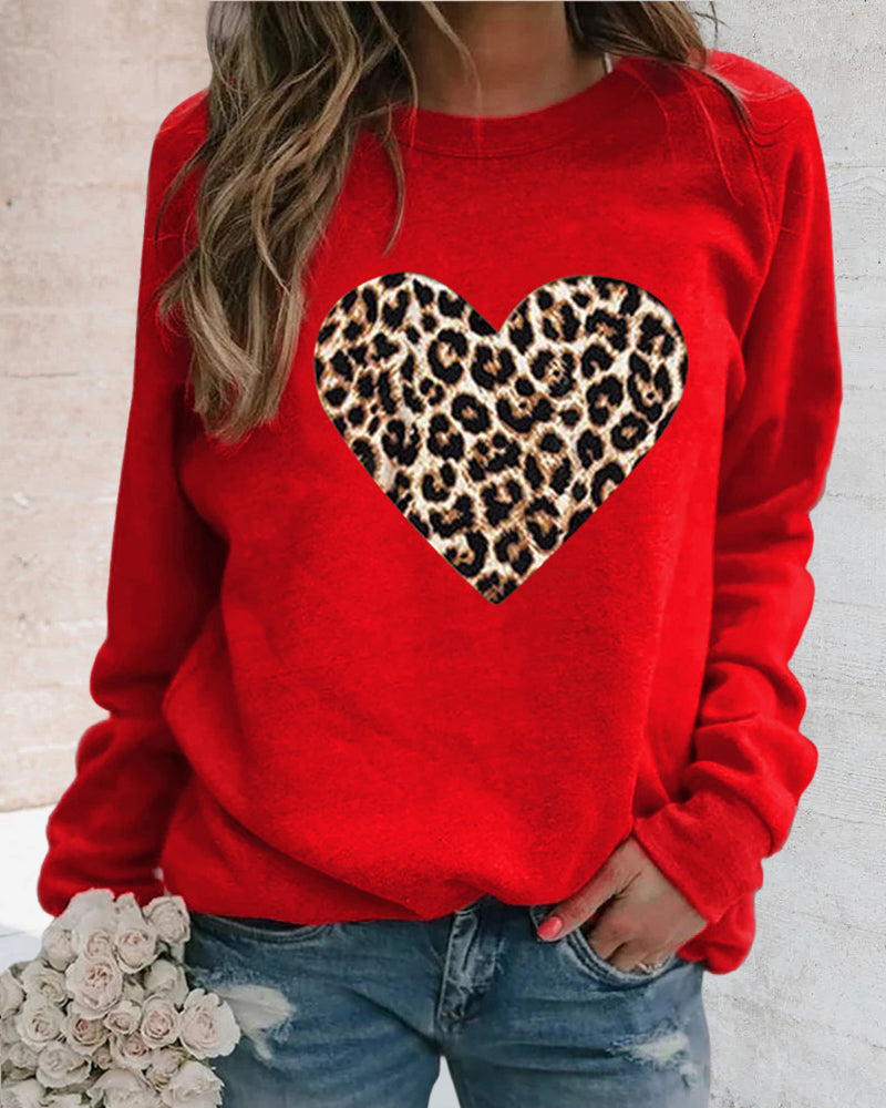 Hadassah - Felpa casual con stampa cuore leopardato
