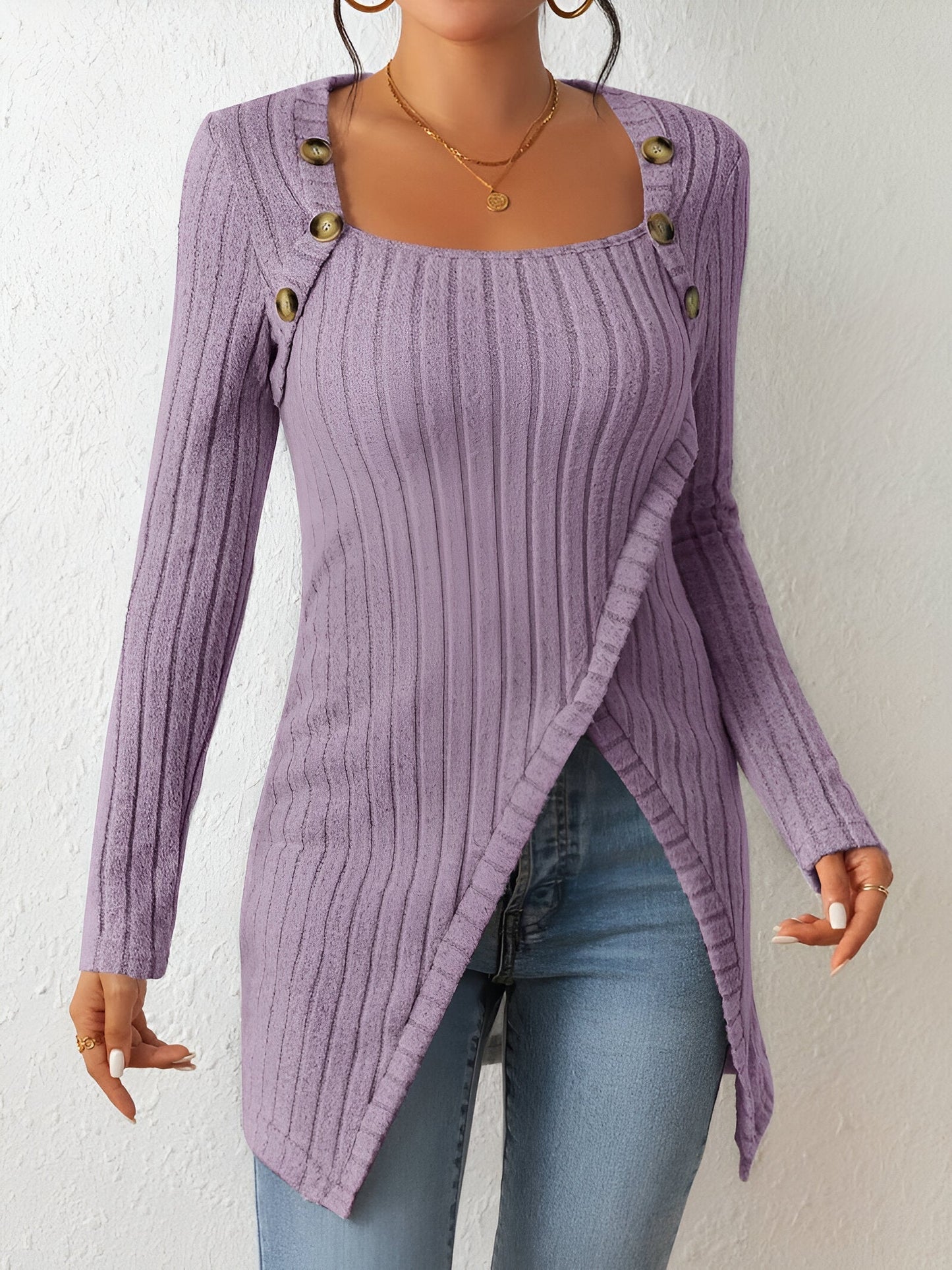 Lidian - Maglione cozy e stiloso con orlo asimmetrico