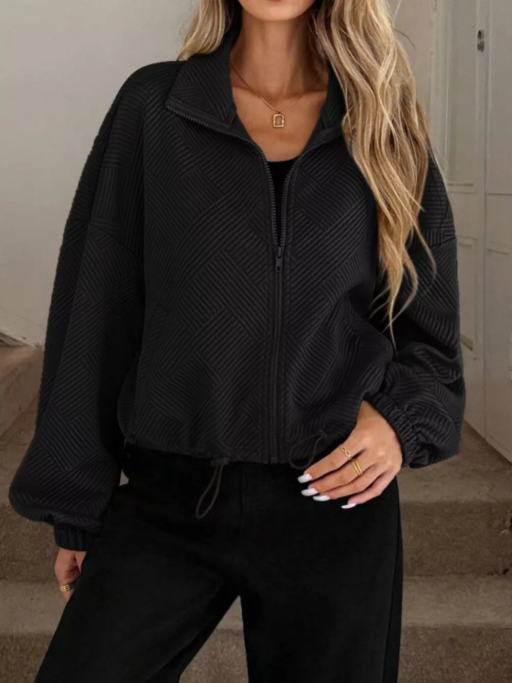 Ysoline - Giacca casual testurizzata con zip e coulisse sul fondo