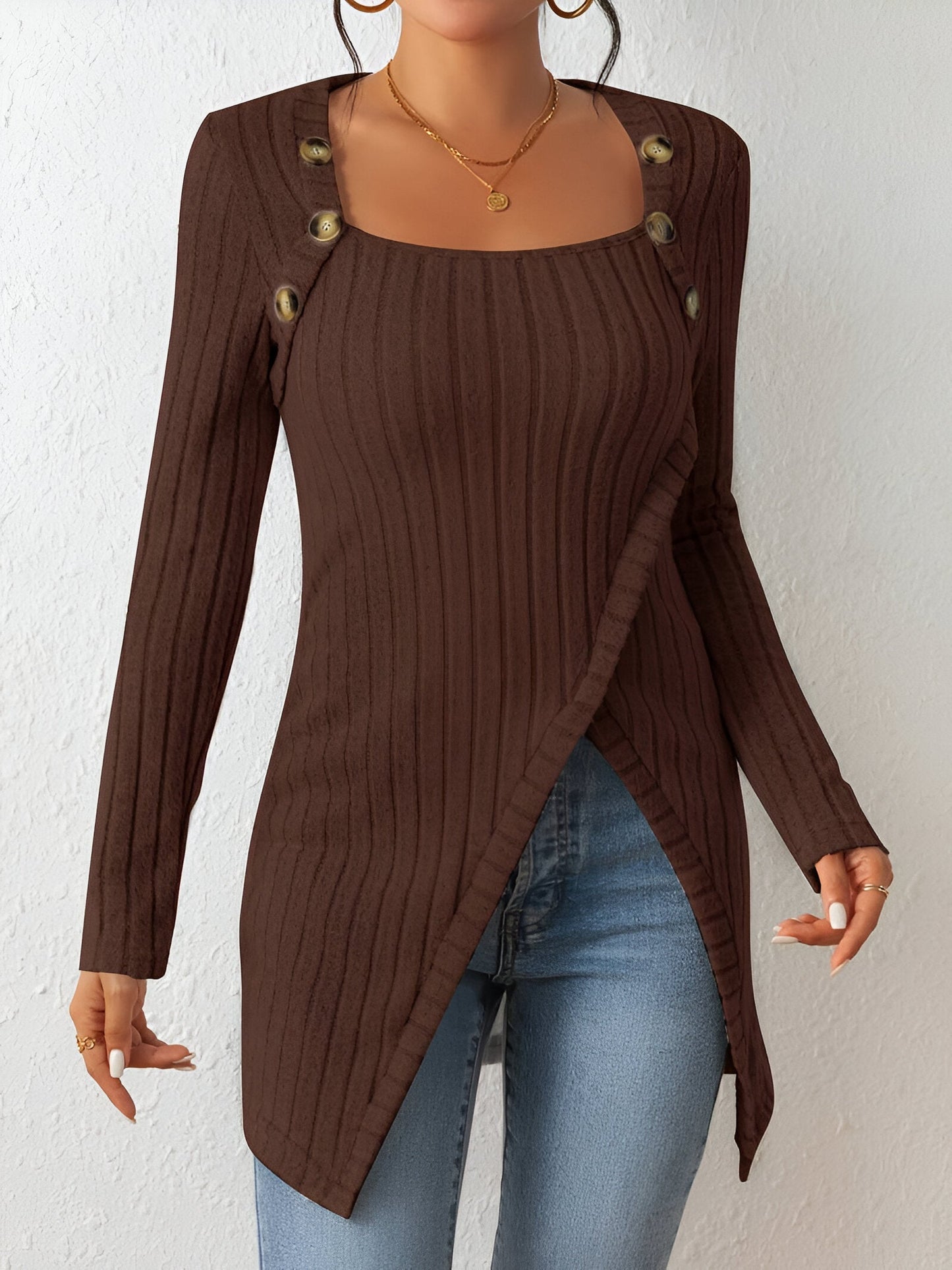 Lidian - Maglione cozy e stiloso con orlo asimmetrico
