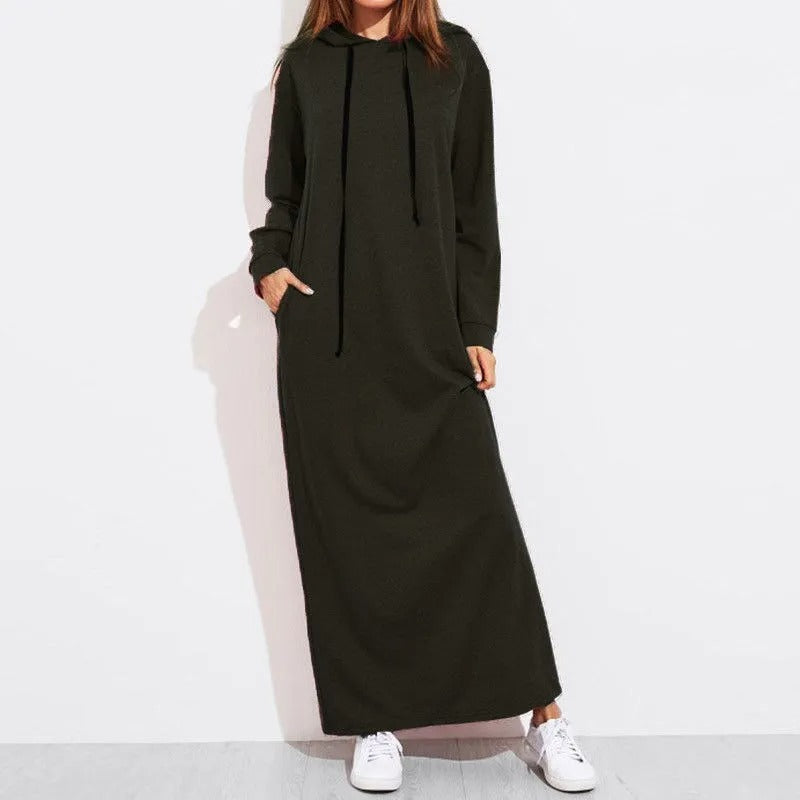 Zoey - Vestito Maxi Casual a Manica Lunga con Cappuccio