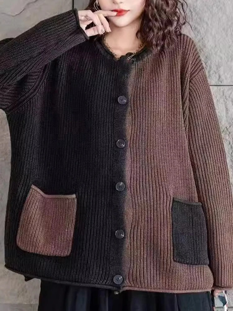 Arizona - Cardigan elegante in maglia a contrasto dalla vestibilità ampia