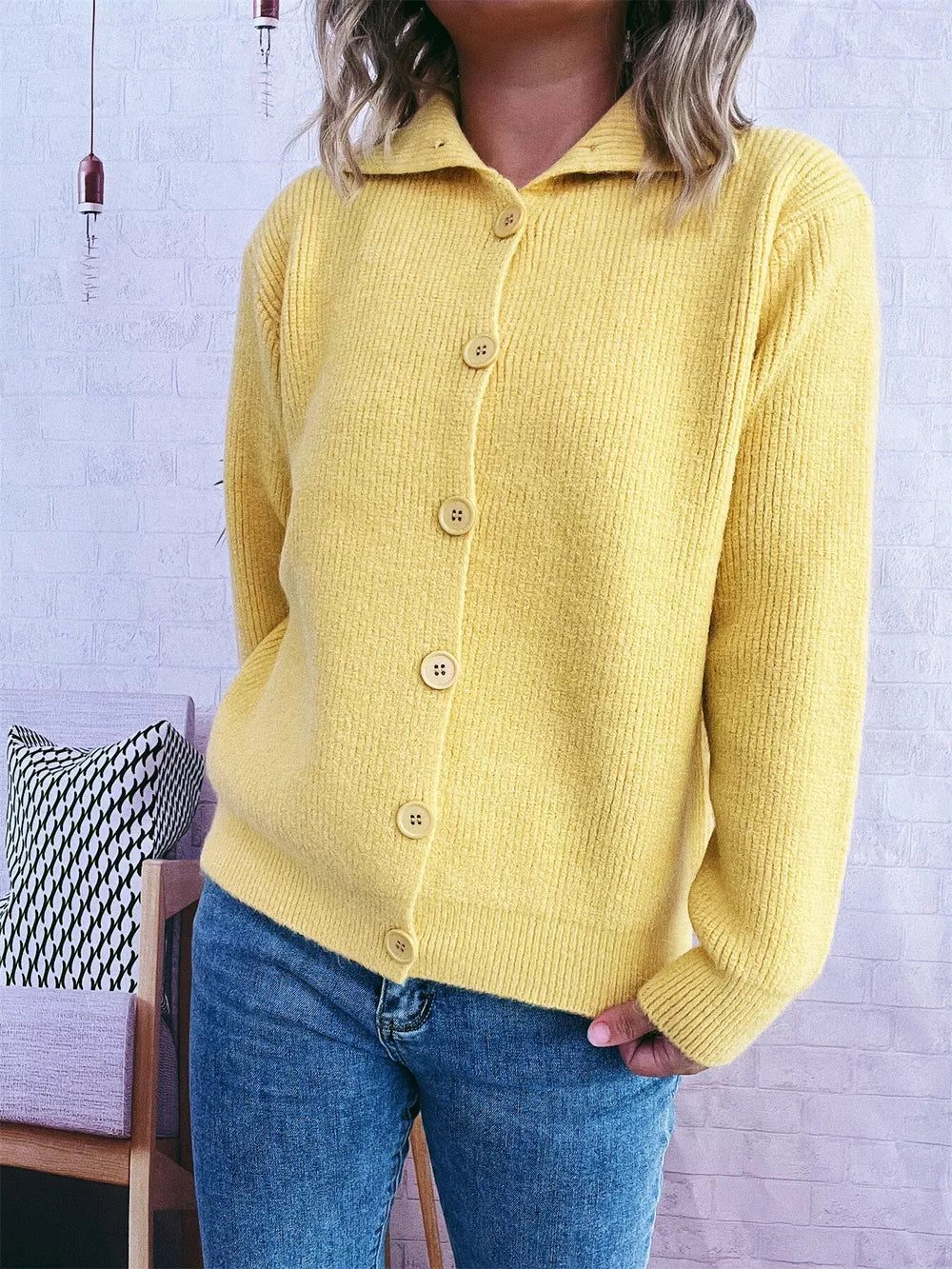 Natalina - Cardigan casual a maglia costina con bottoni