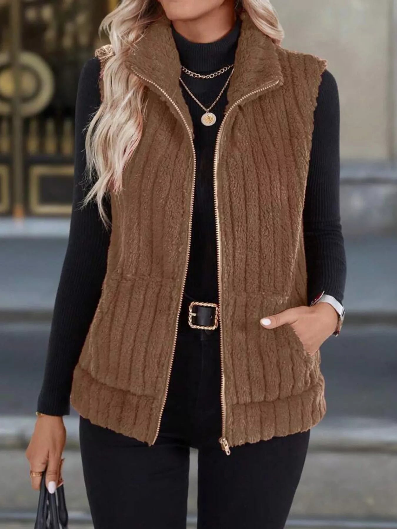 Cassidy - Gilet cappotto in pile con zip, elegante e caldo