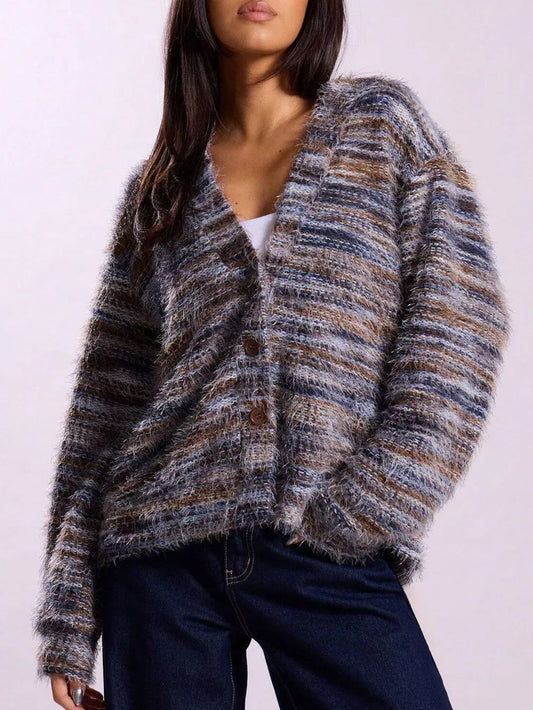 Tifanie - Cardigan in maglia testurizzata con scollo a V e bottoni