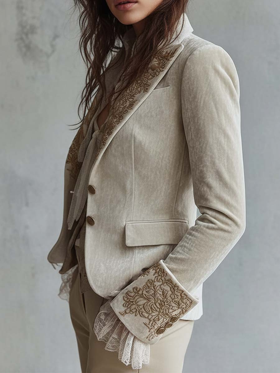 Blazer Sartoriale Floreale Ricamato da Donna