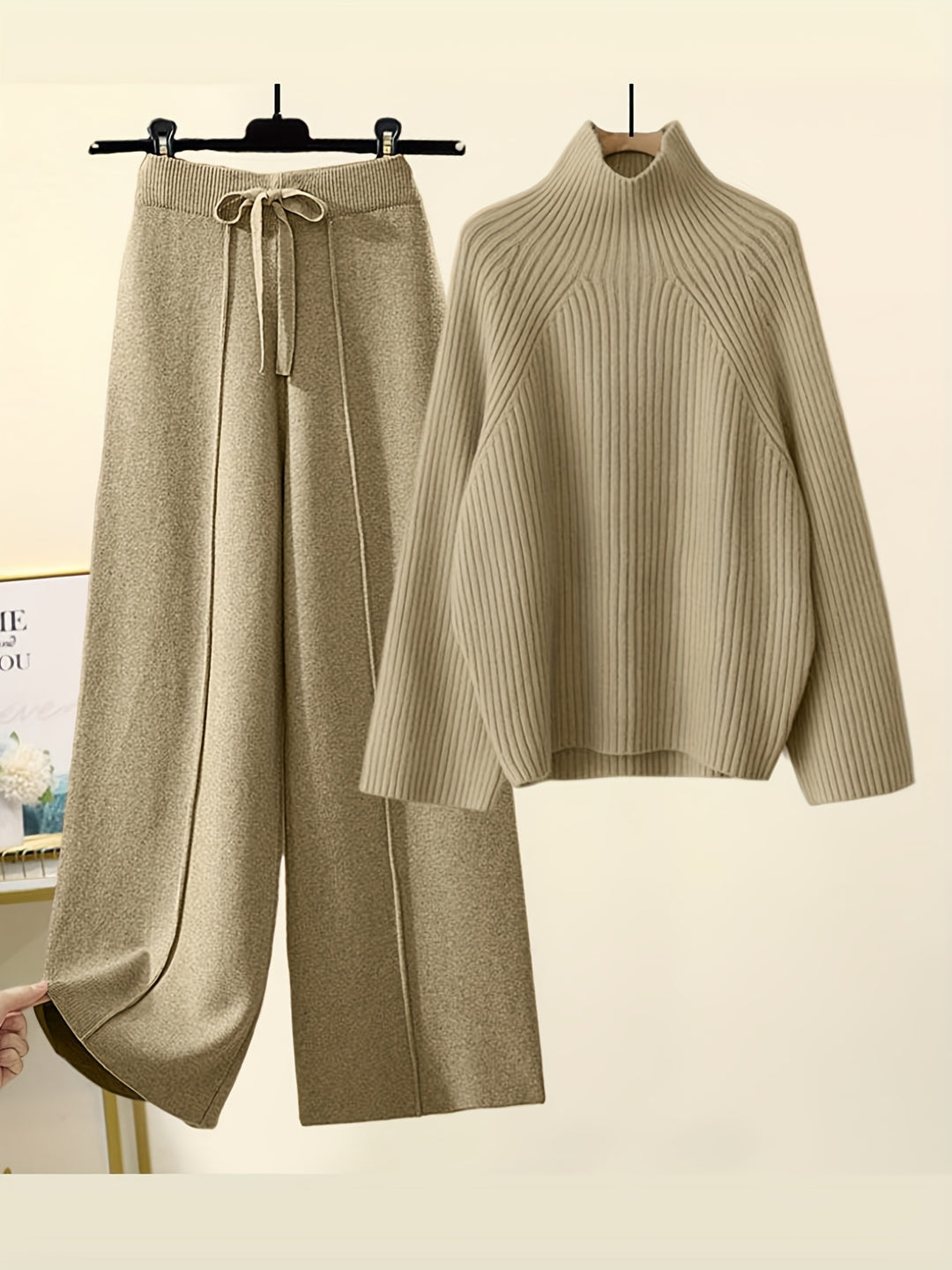 Jazelle - Set Maglione Caldo in Maglia e Pantaloni Ampi a Gamba Larga