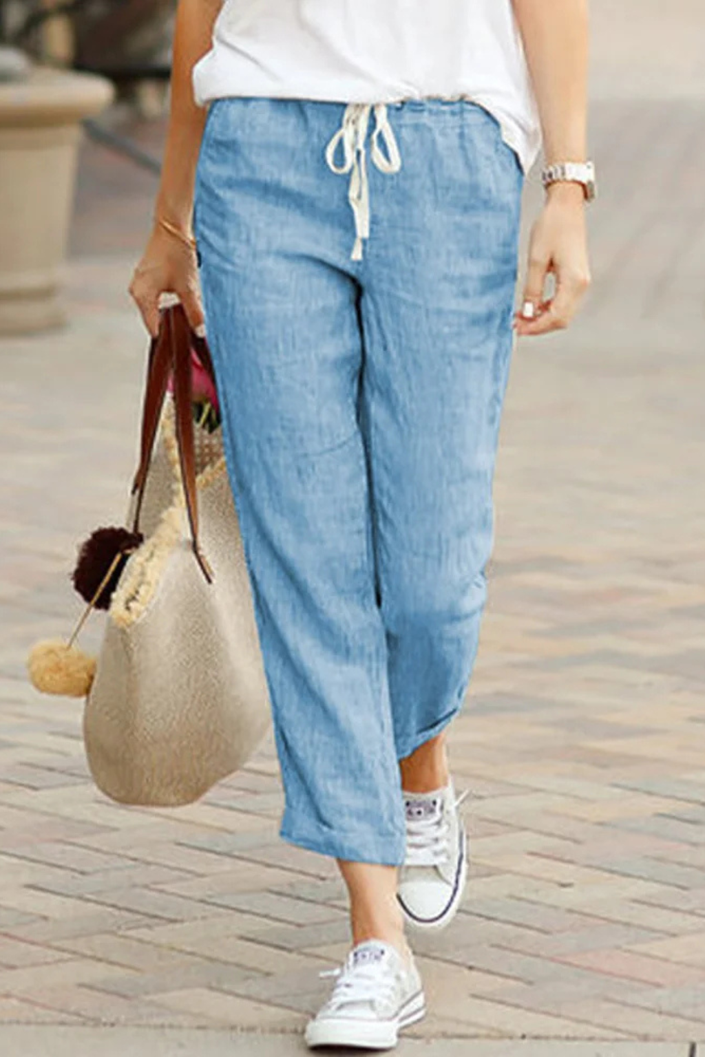 Pantaloni Cropped in Lino da Donna