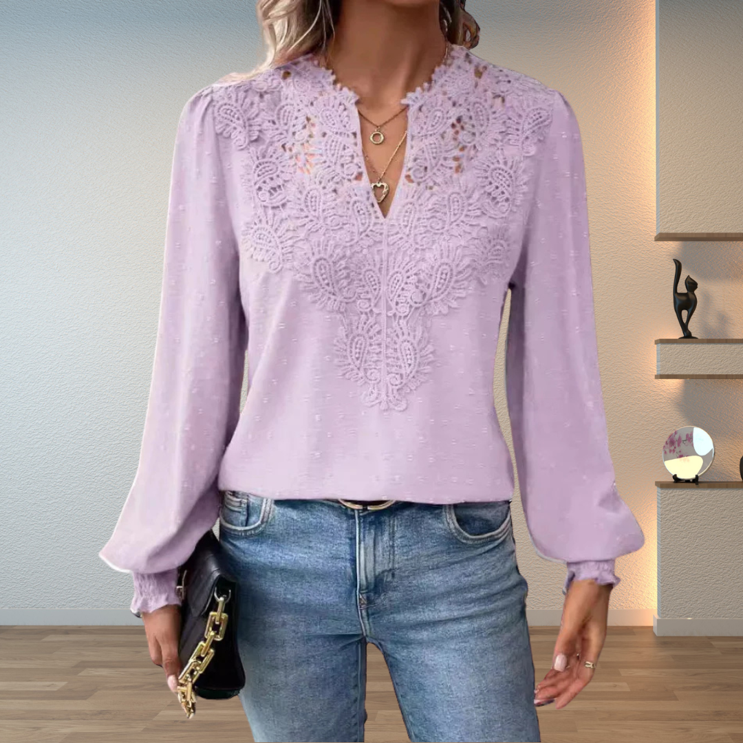 Blusa da Donna con Scollo a V e Dettagli Floreali