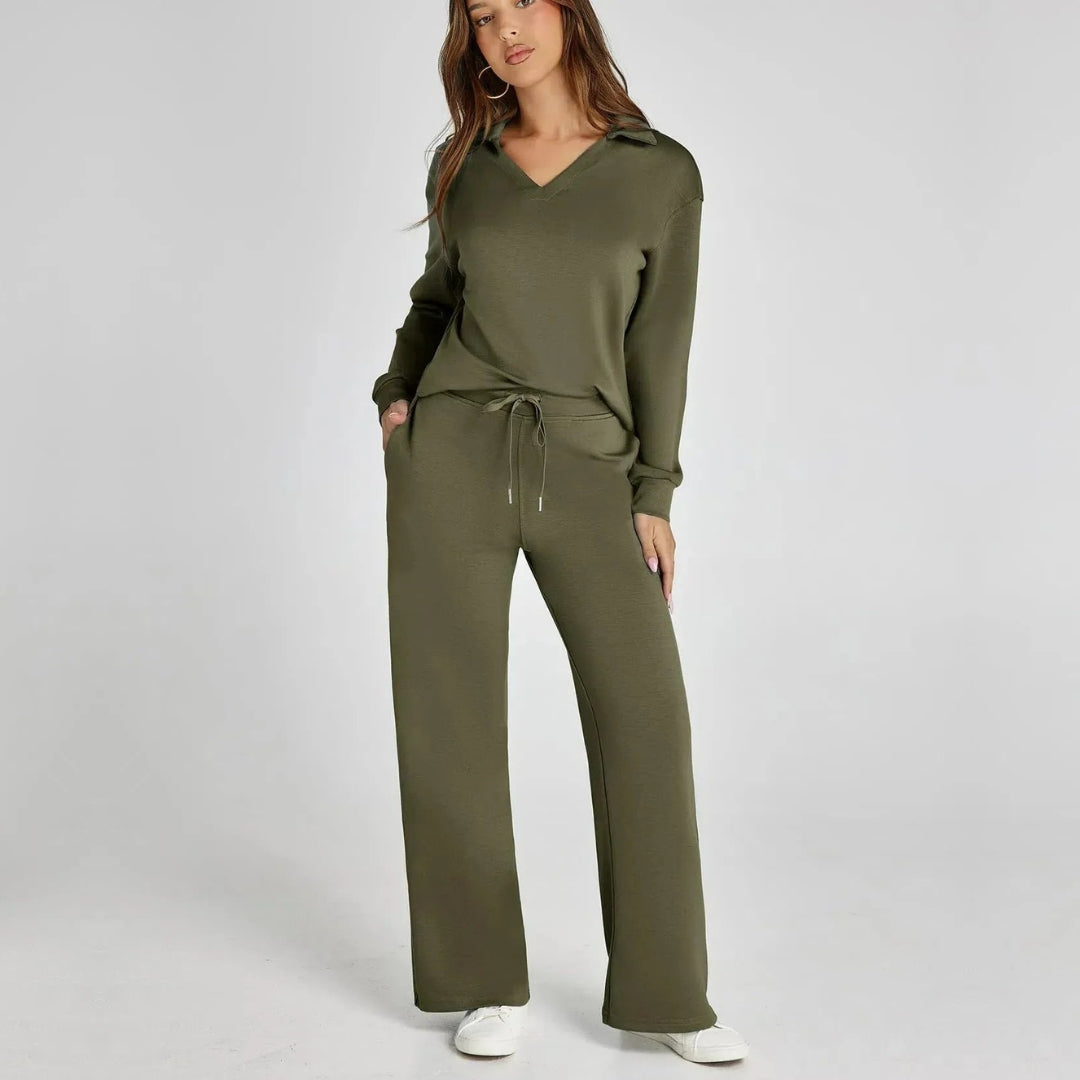 Rosella - Set casual cozy con maglione loose a scollo a V e pantaloni