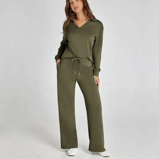 Rosella - Set casual cozy con maglione loose a scollo a V e pantaloni