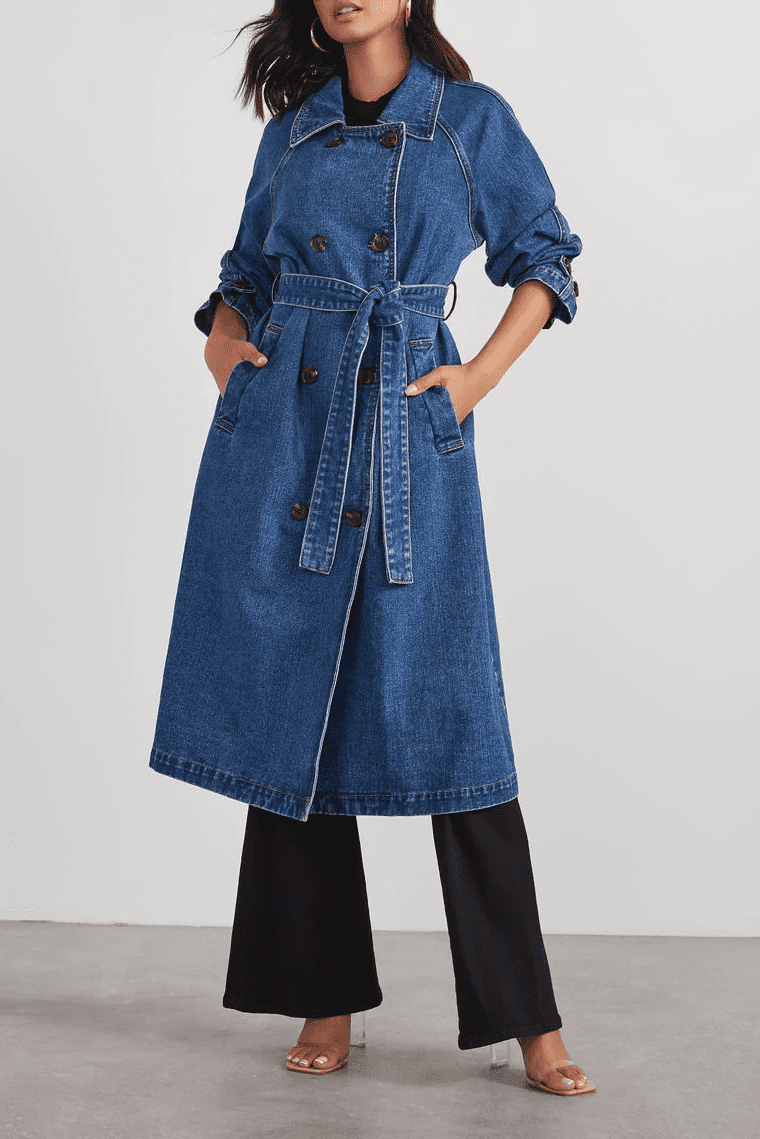 Yesemia - Trench lungo in denim elegante con cintura