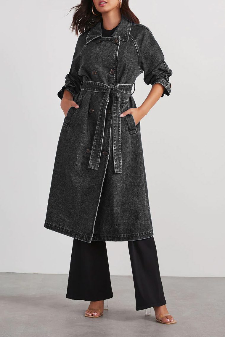 Yesemia - Trench lungo in denim elegante con cintura