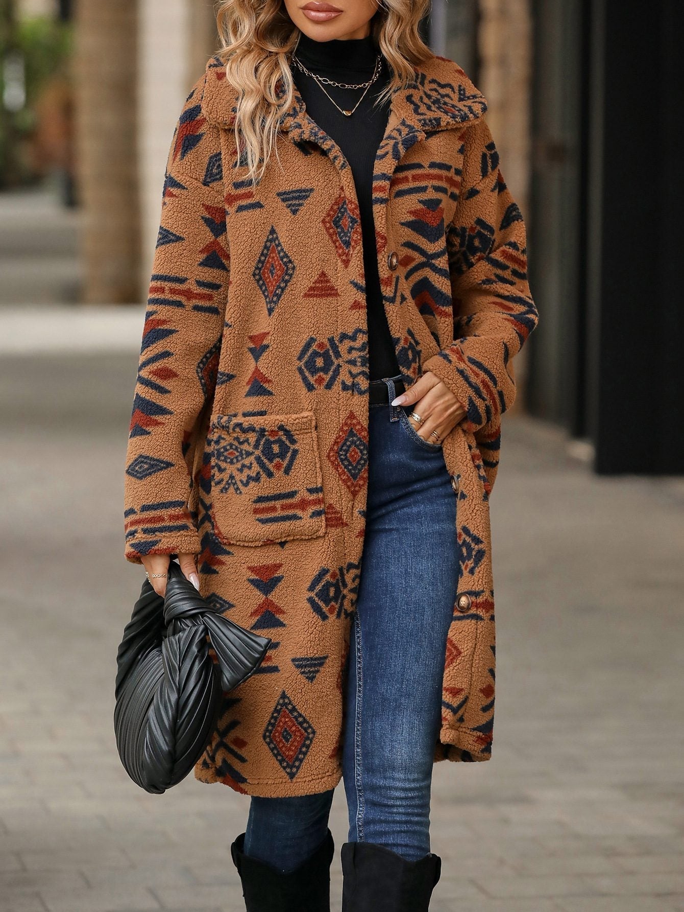 Yeesha - Cappotto lungo caldo con stampa boho