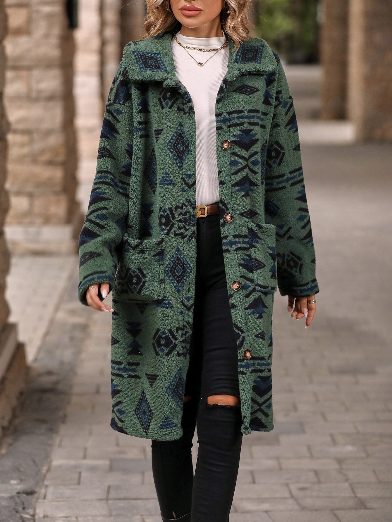 Yeesha - Cappotto lungo caldo con stampa boho