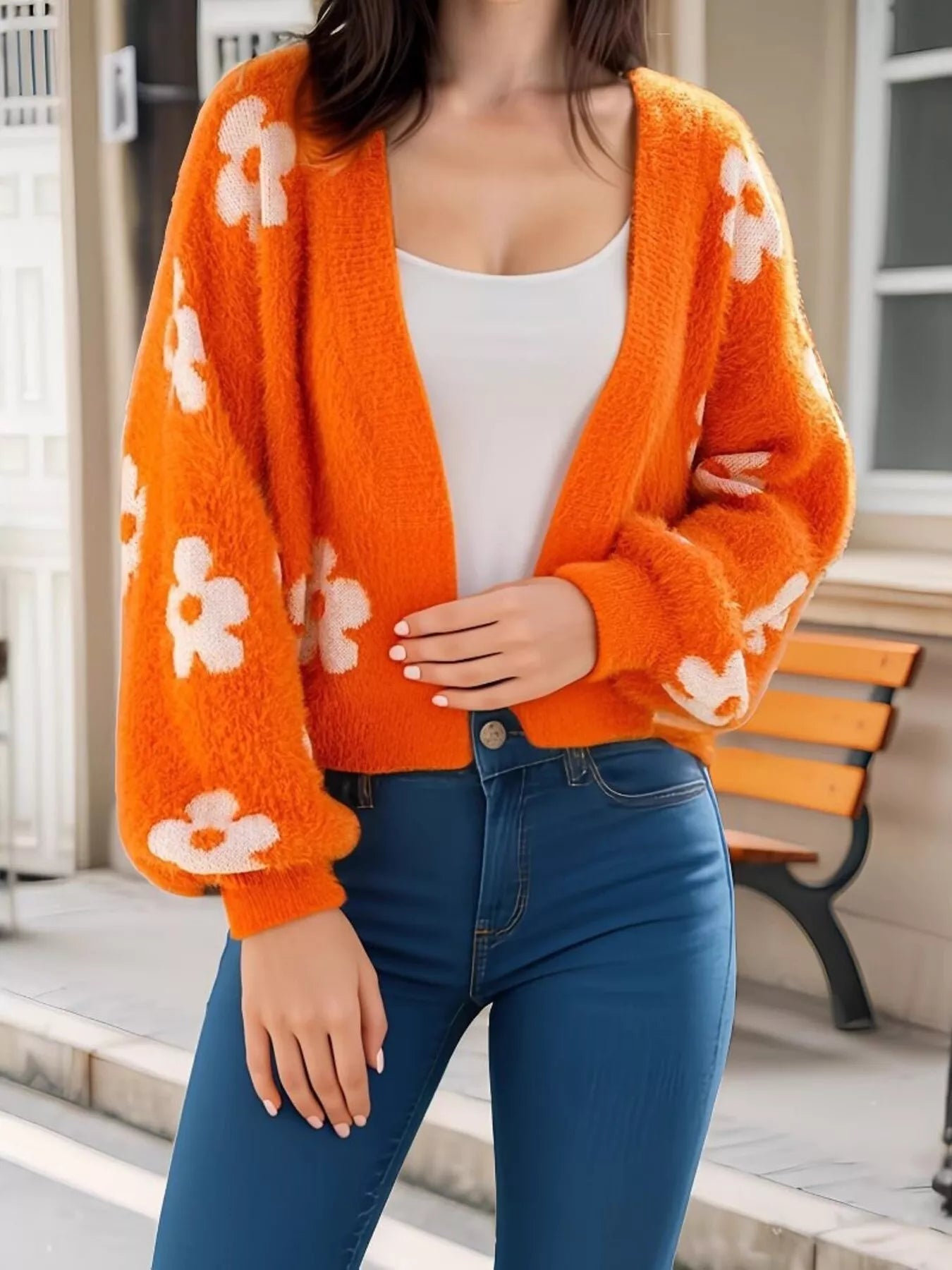 Cameryn - Cardigan casual chic floreale con apertura frontale