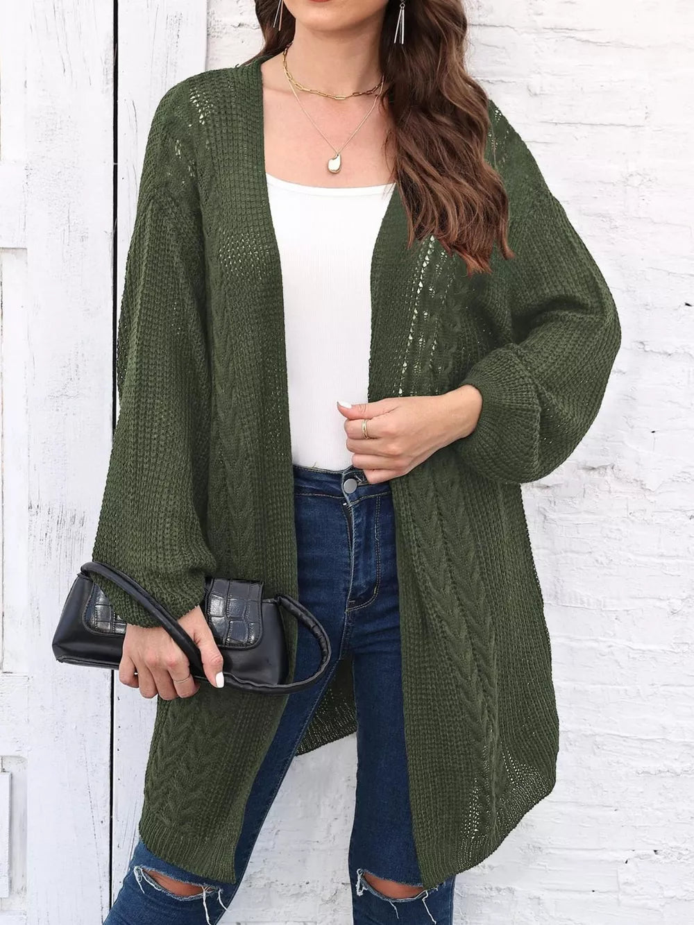 Suzette - Cardigan lungo casual a maniche lunghe con apertura frontale