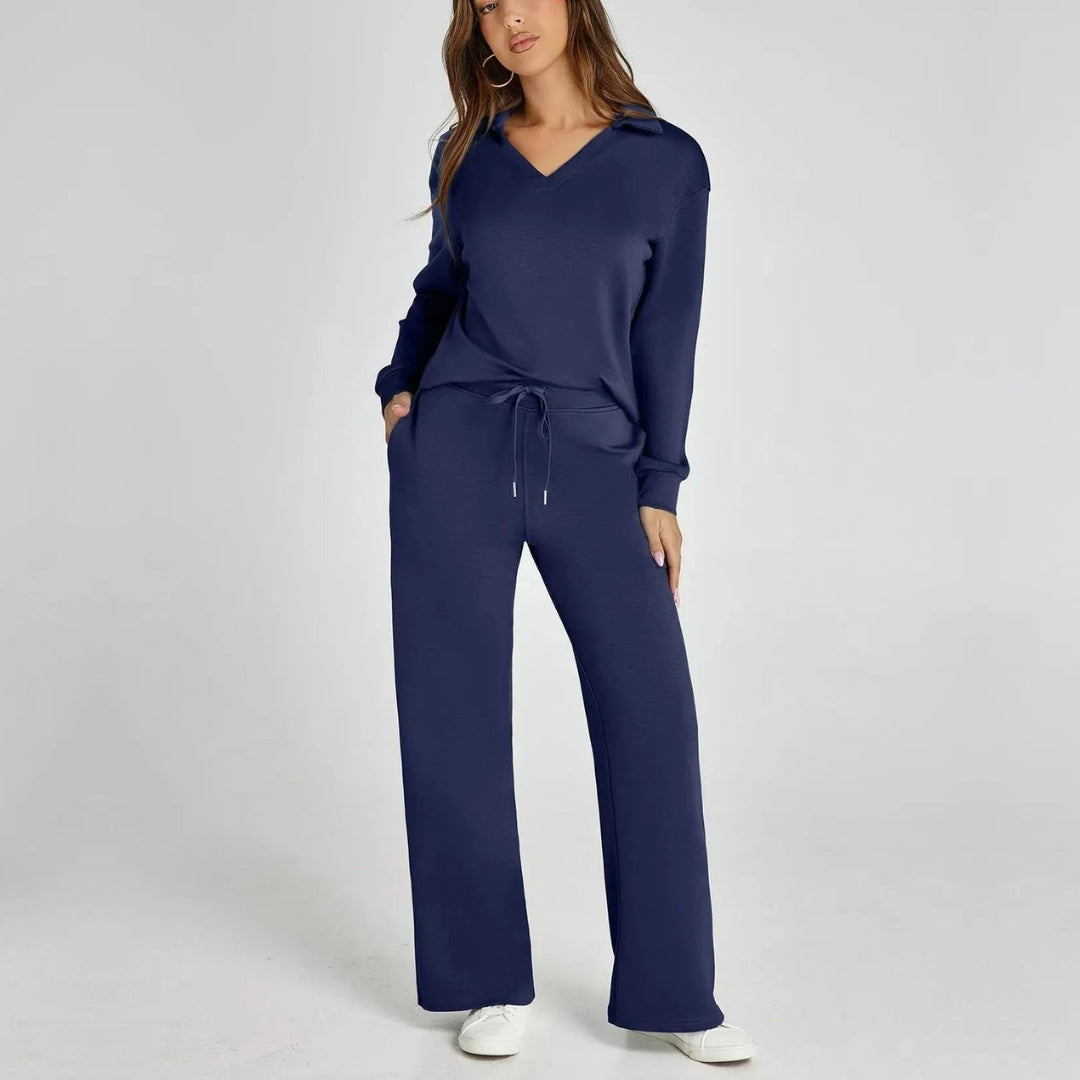Rosella - Set casual cozy con maglione loose a scollo a V e pantaloni