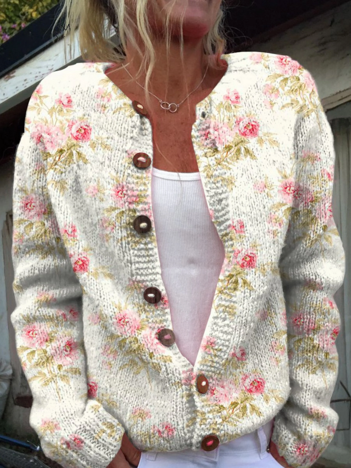 Cardigan Floreale Elegante in Maglia da Donna