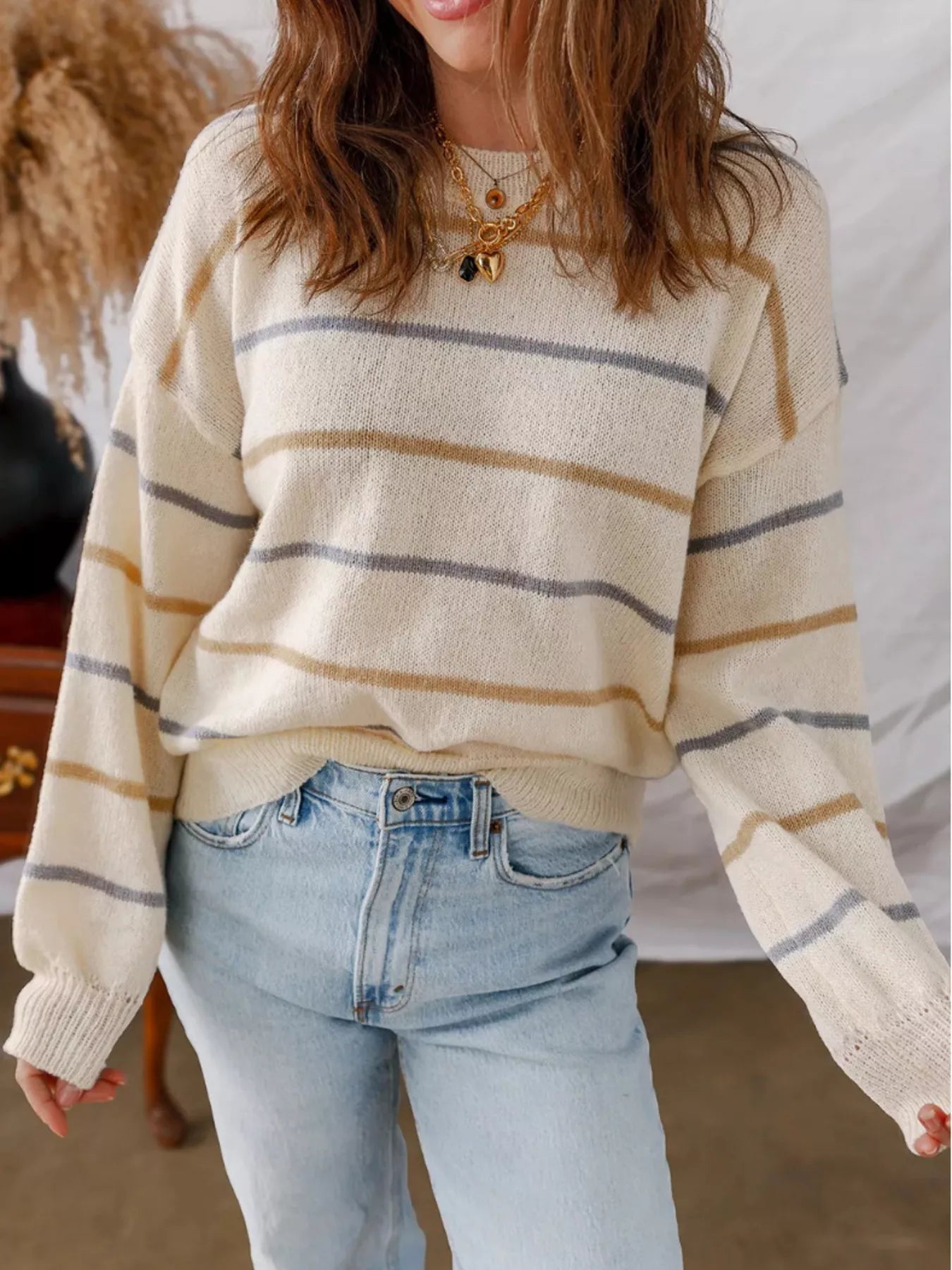 Elmira - Maglione casual a righe con girocollo