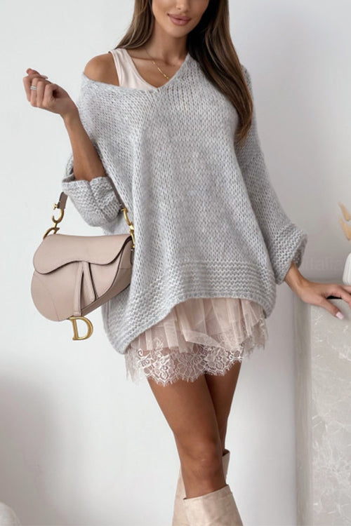 Olinda - Maglione cozy loose con scollo a V e spalle scese