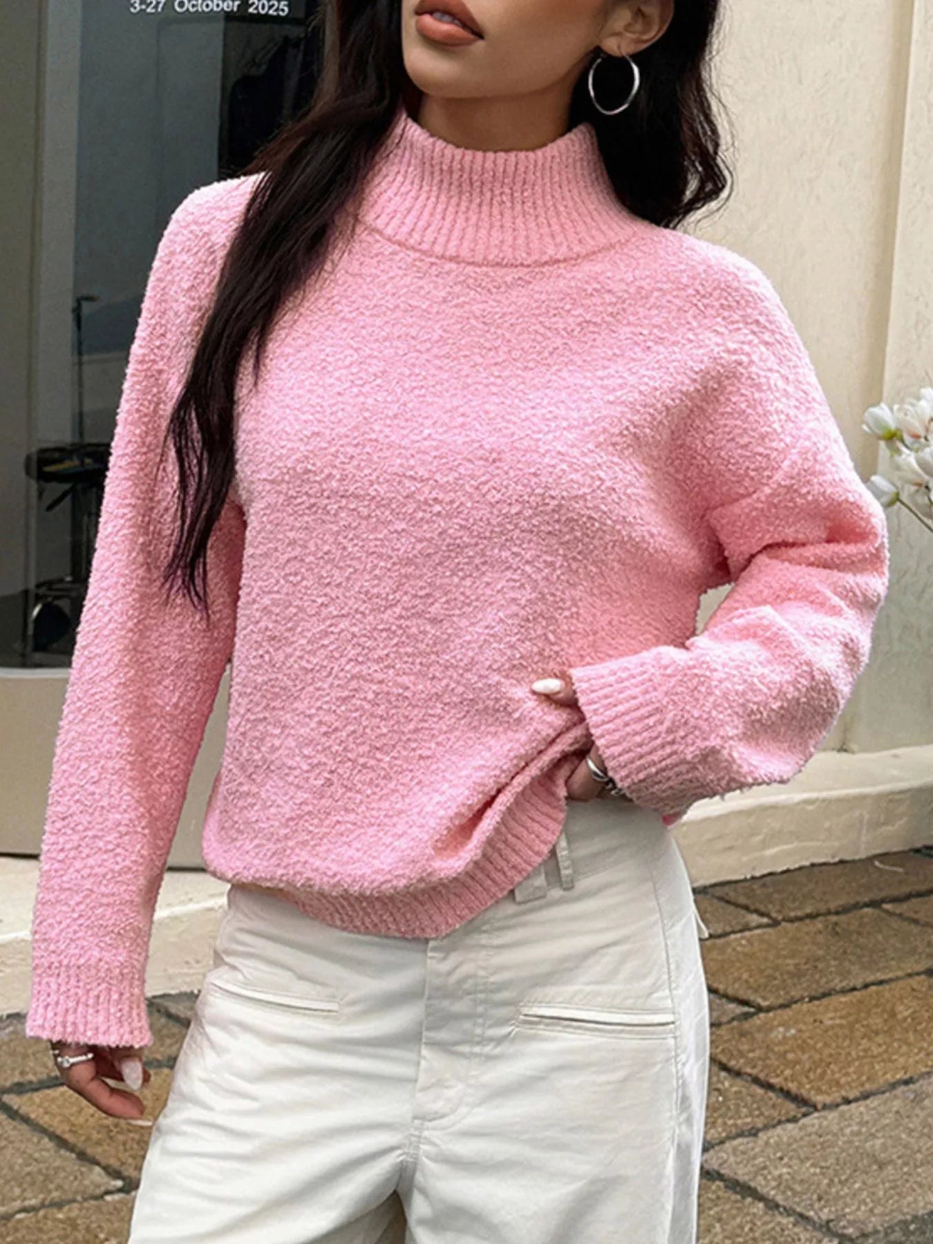 Nailah - Elegante maglione caldo a maniche lunghe con collo alto e fodera in pile