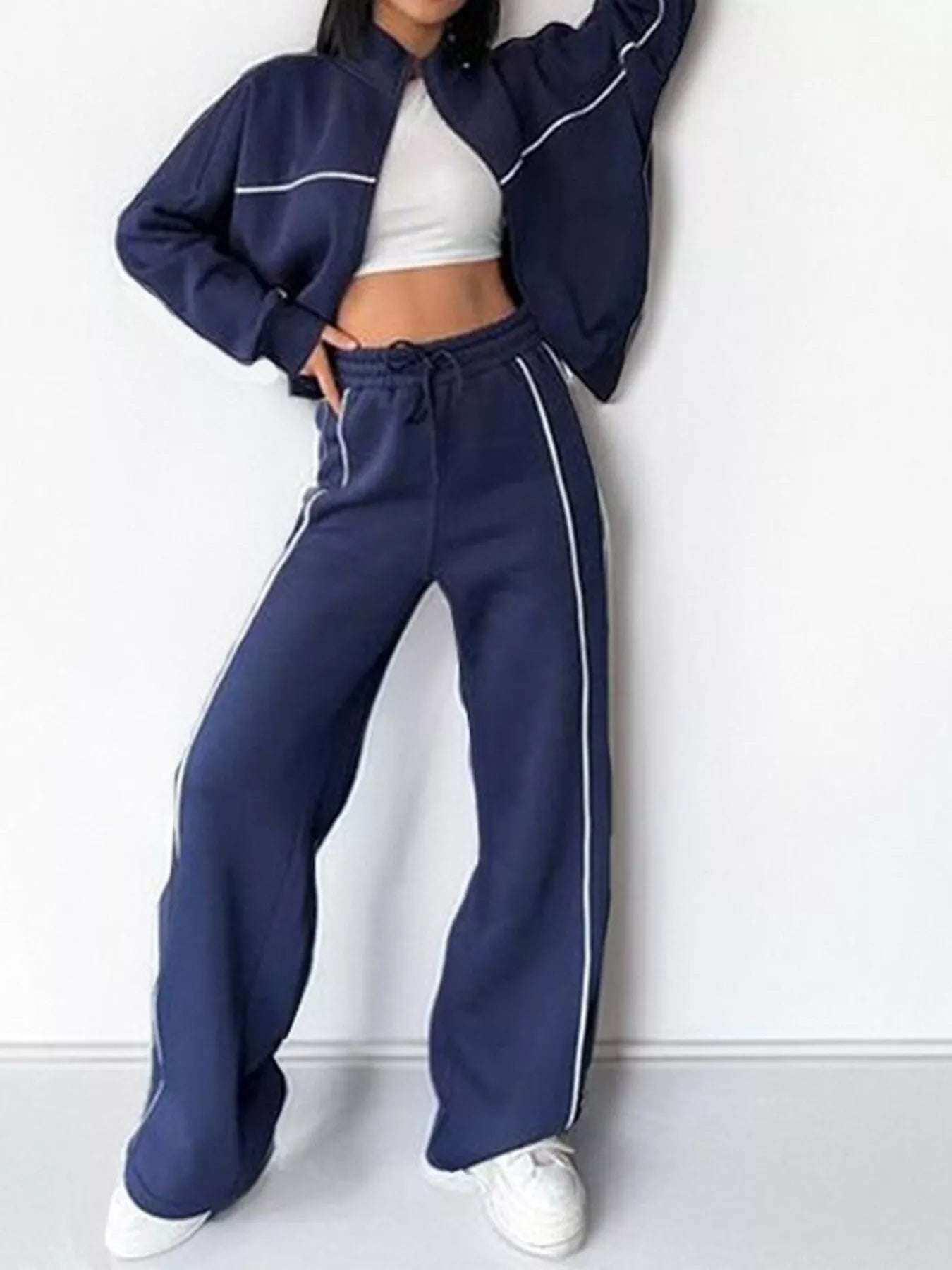 Goldina - Completo elegante con giacca a zip e pantaloni caldi