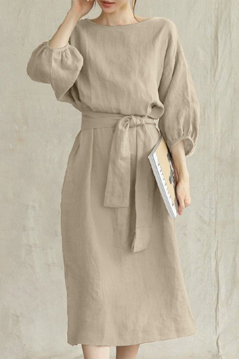Liyana - Abito midi casual a mezza manica con cintura annodata