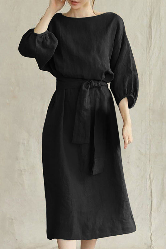 Liyana - Abito midi casual a mezza manica con cintura annodata