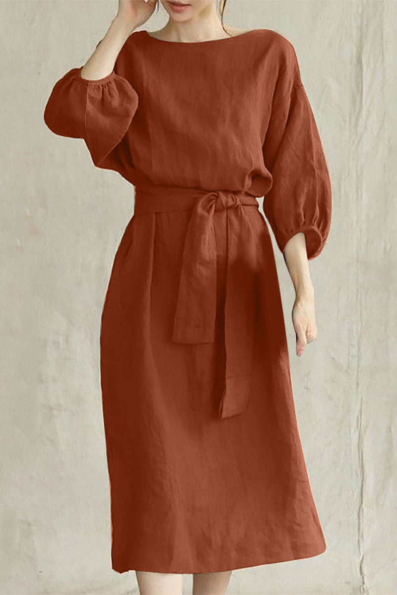 Liyana - Abito midi casual a mezza manica con cintura annodata